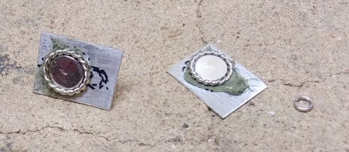 Judy Larson's Bali Style Earrings - , Contemporary Wire Jewelry, Stamping, Stamps, Butane Torch, Soldering, Solder, Drilling, Drill,  Press the post into the magnesia soldering block
